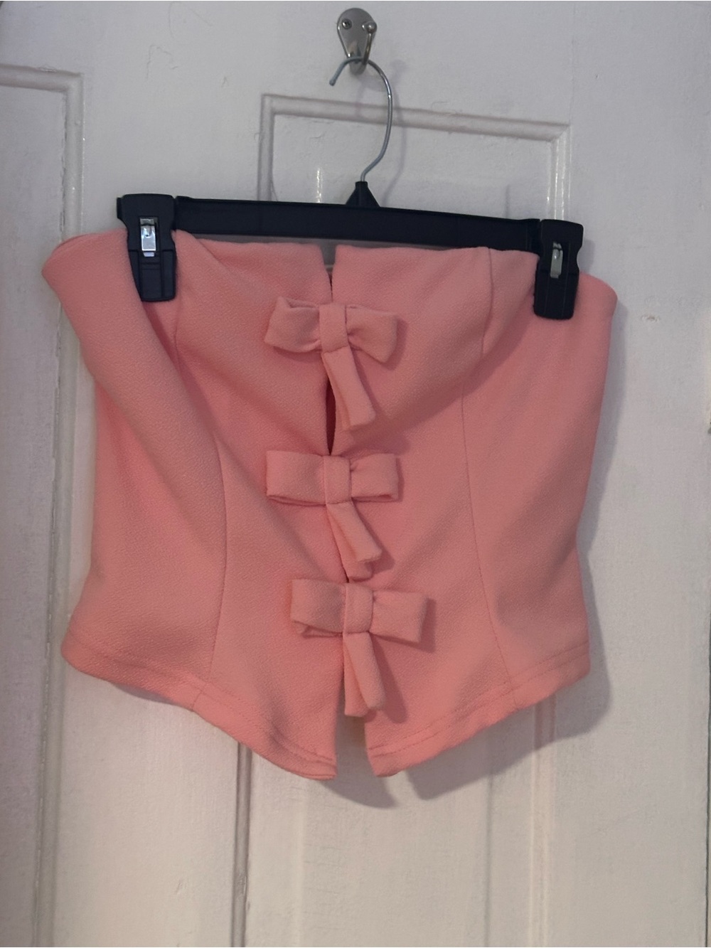 Strapless Pink Bow Front Bustier Top